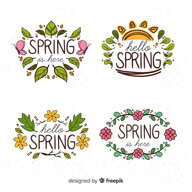 Hand drawn spring badge collection