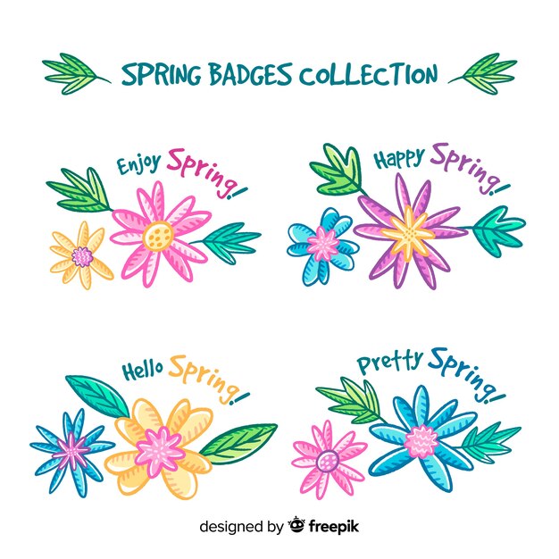 Hand drawn spring badge collection