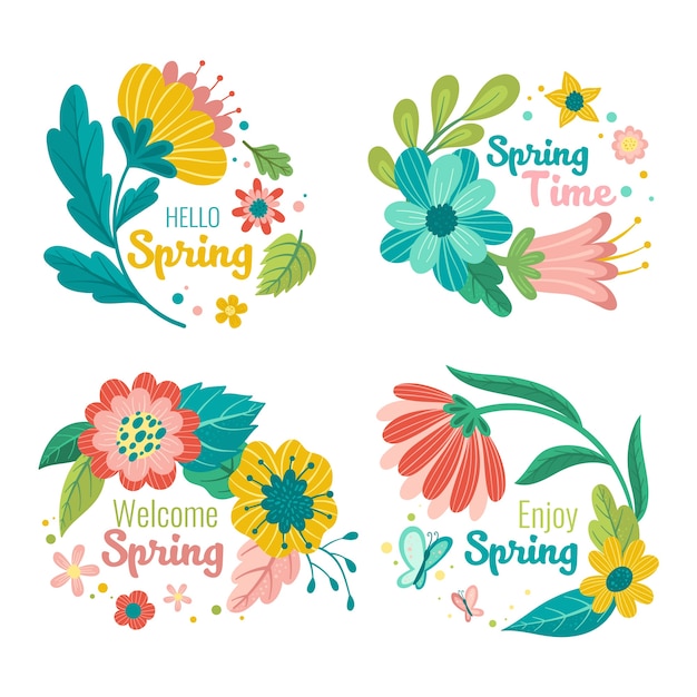 Hand drawn spring badge collection