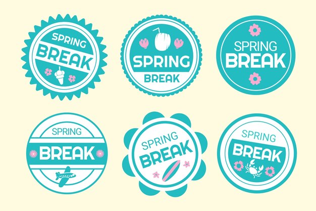 Hand drawn spring break stamps collection