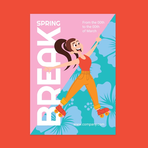 Hand drawn spring break vertical flyer template