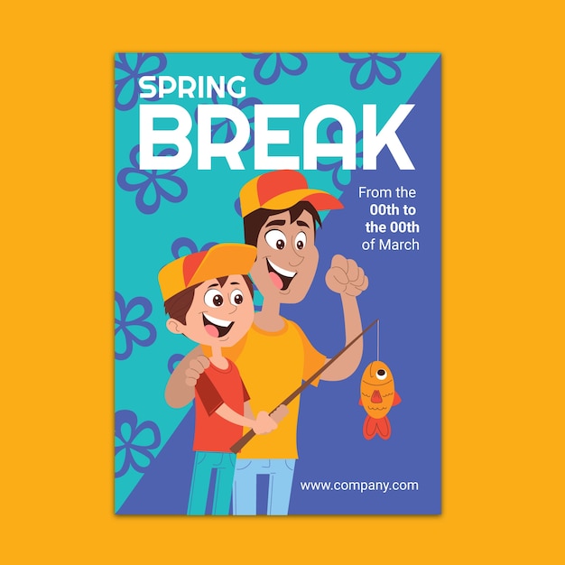 Hand drawn spring break vertical flyer template