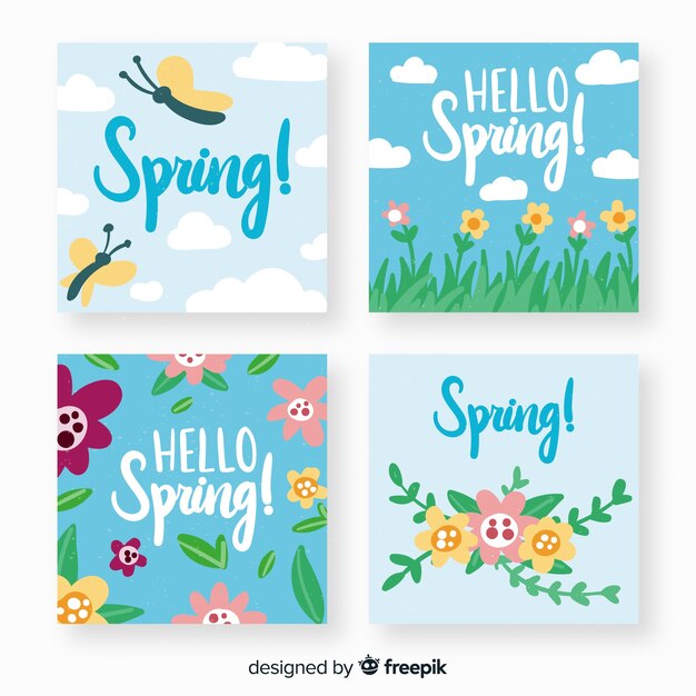 Hand drawn spring card collection