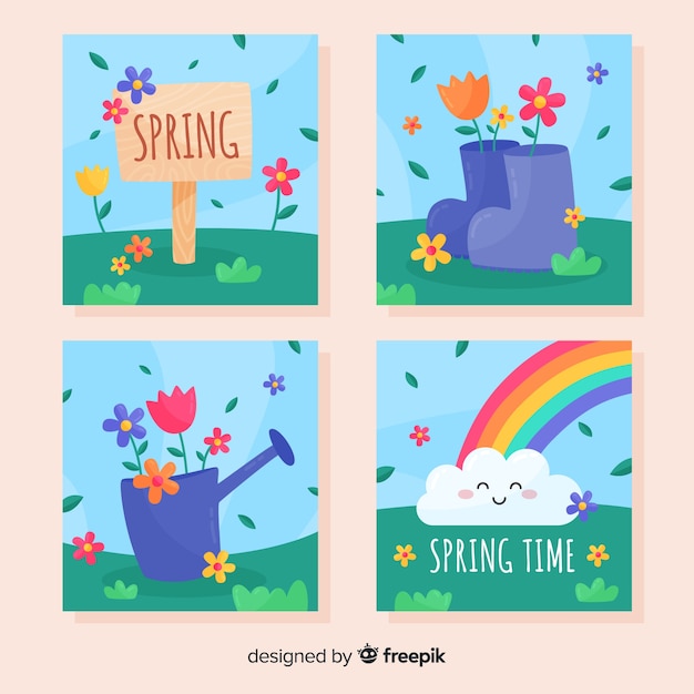 Free Vector hand drawn spring card pack