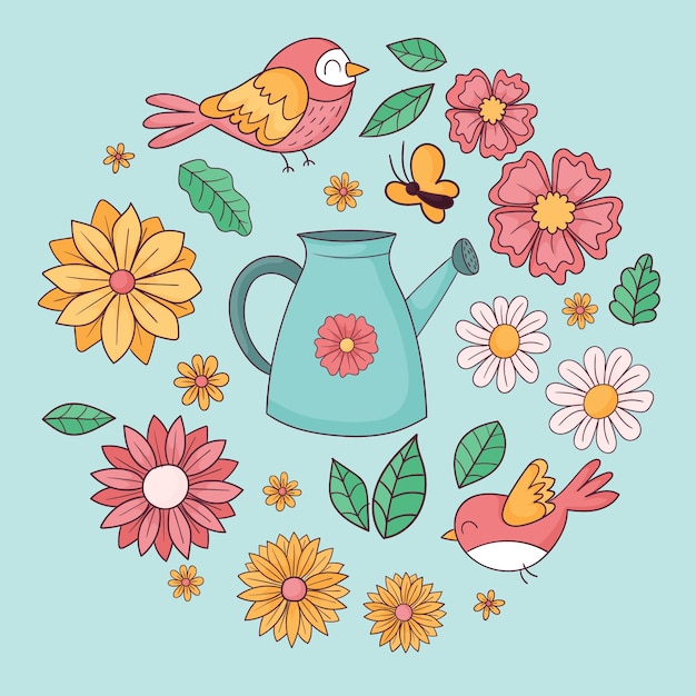 Free Vector hand drawn spring design elements collection