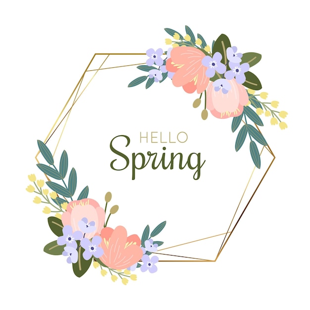 Free Vector hand drawn spring floral frame with text