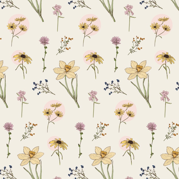 Free Vector hand drawn spring floral pattern design