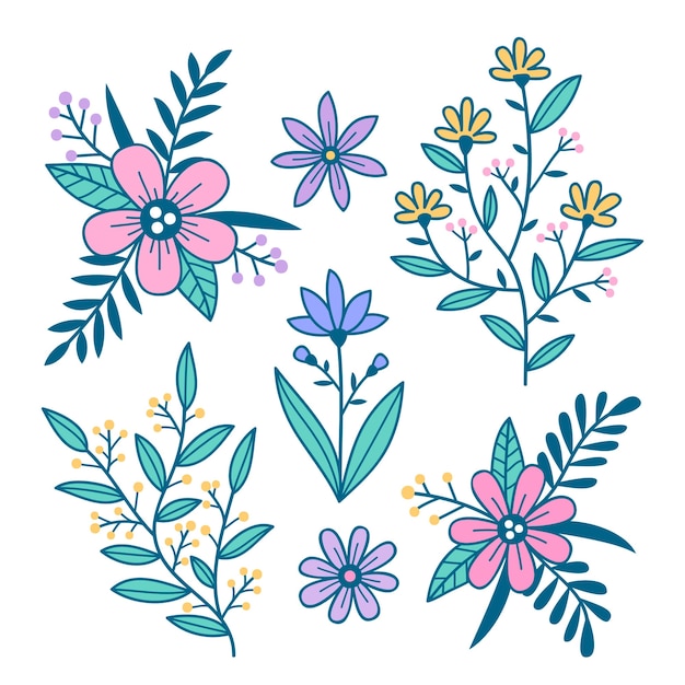 Hand drawn spring flowers collection