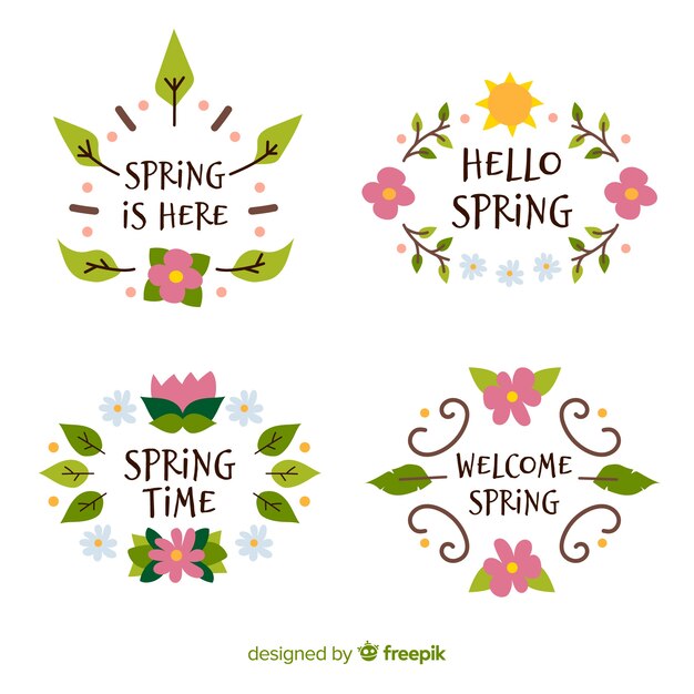 Hand drawn spring flowers label collection