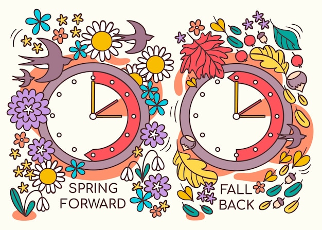 Free vector hand drawn spring forward / fall back illustration