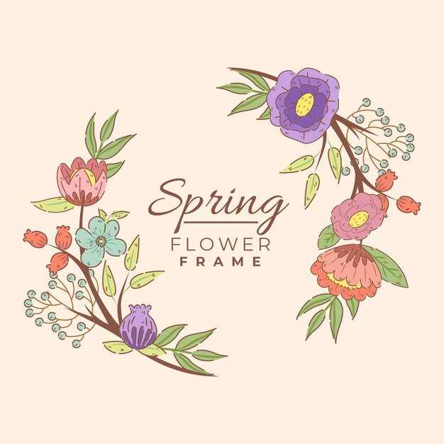 Hand drawn spring frame with colorful flowers