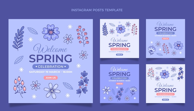 Hand drawn spring instagram posts collection