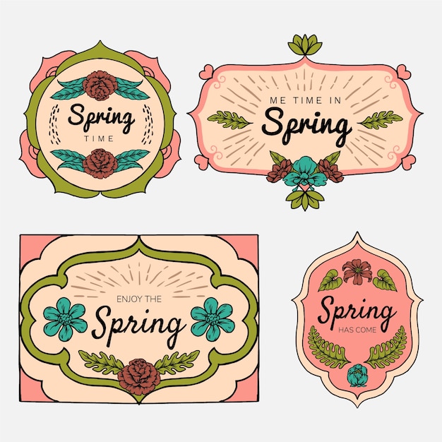 Free vector hand drawn spring label collection