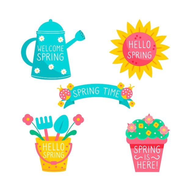 Free Vector hand-drawn spring label collection