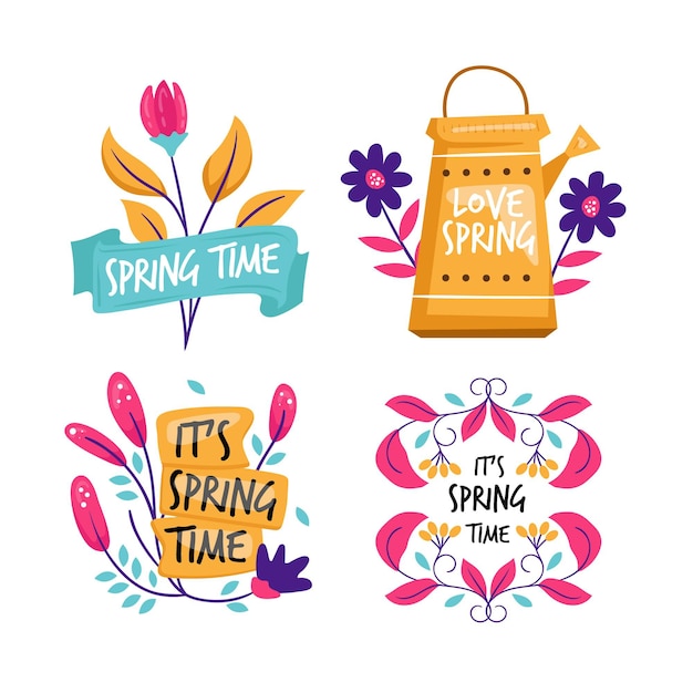 Free vector hand drawn spring label collection