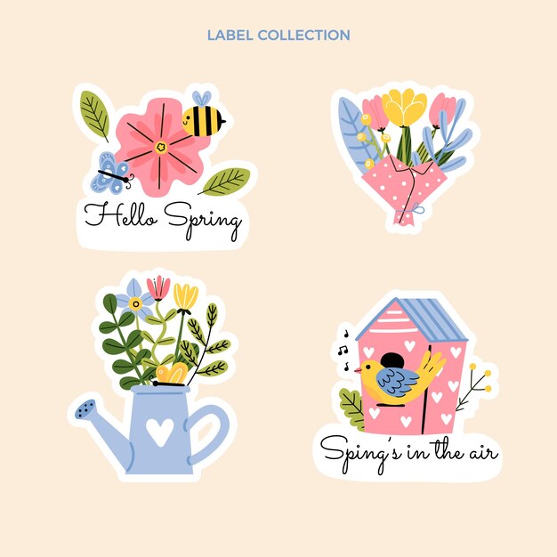 Hand drawn spring labels collection