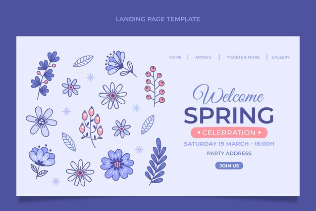 Hand drawn spring landing page template