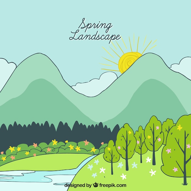 Hand drawn spring landscape