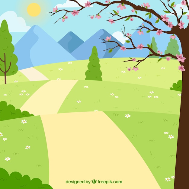 Hand drawn spring landscape