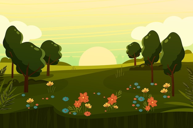 Free Vector hand drawn spring landscape