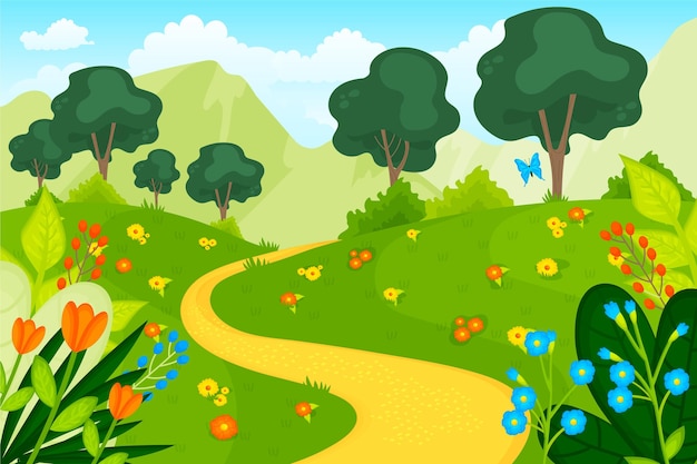 Free Vector hand drawn spring landscape