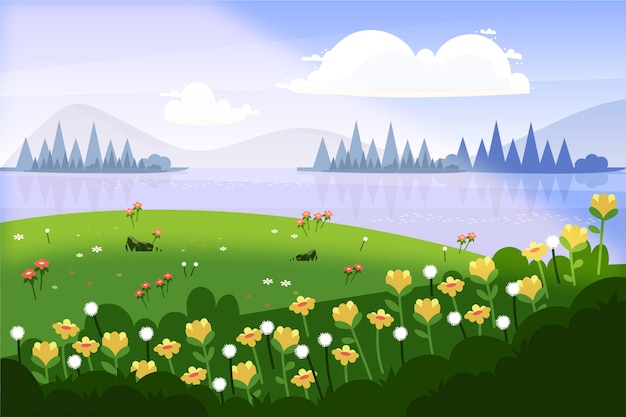 Free Vector hand drawn spring landscape