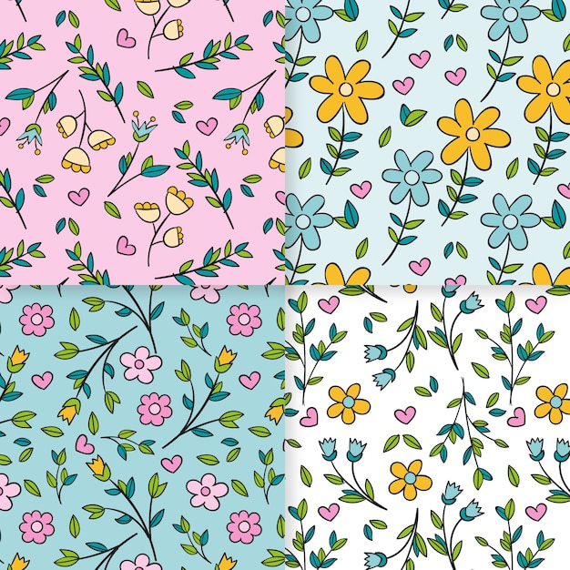 Hand-drawn spring pattern collection concept