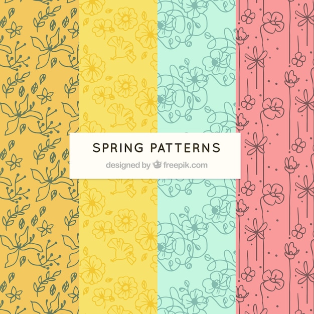 Free Vector hand drawn spring pattern collection