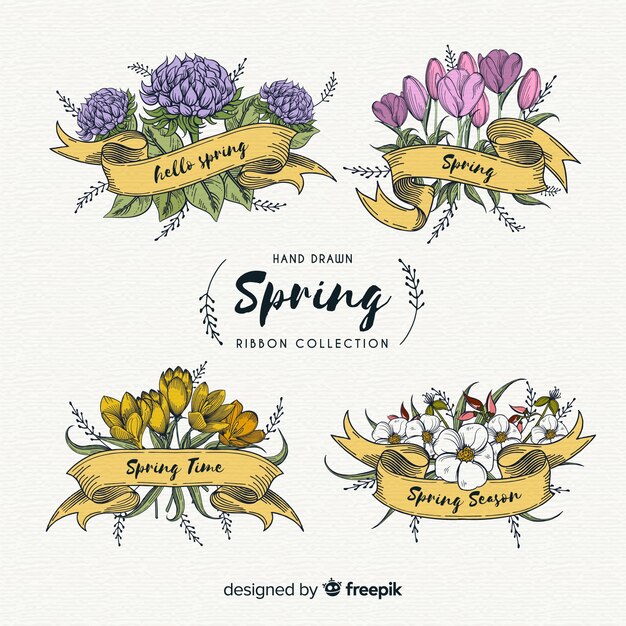 Hand drawn spring ribbon pack