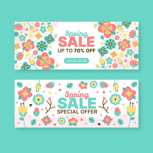 Hand-drawn spring sale banner collection