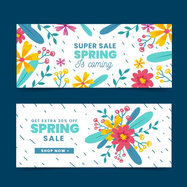 Hand-drawn spring sale banner collection