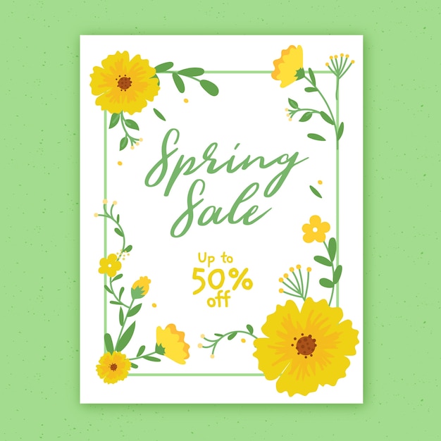 Hand drawn spring sale flyer template with flowers