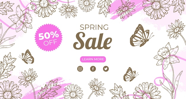 Hand drawn spring sale horizontal banner