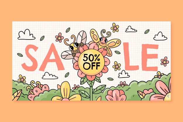 Hand drawn spring sale horizontal banner