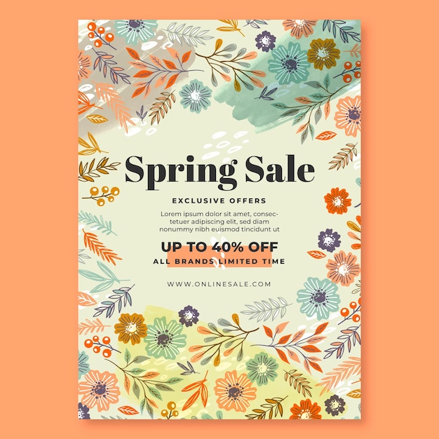 Hand drawn spring sale poster template