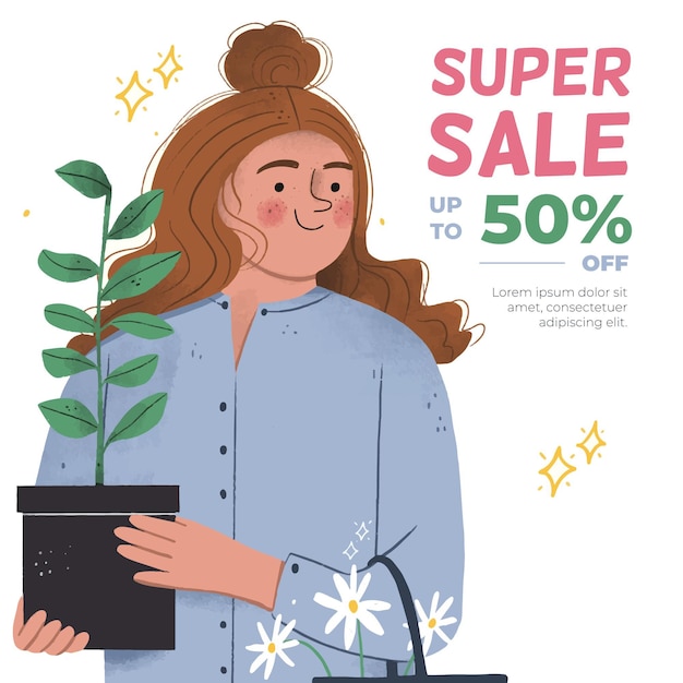 Free Vector hand drawn spring sale promo