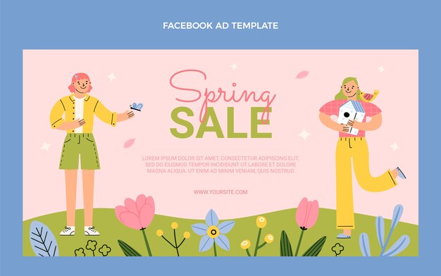 Hand drawn spring social media promo template