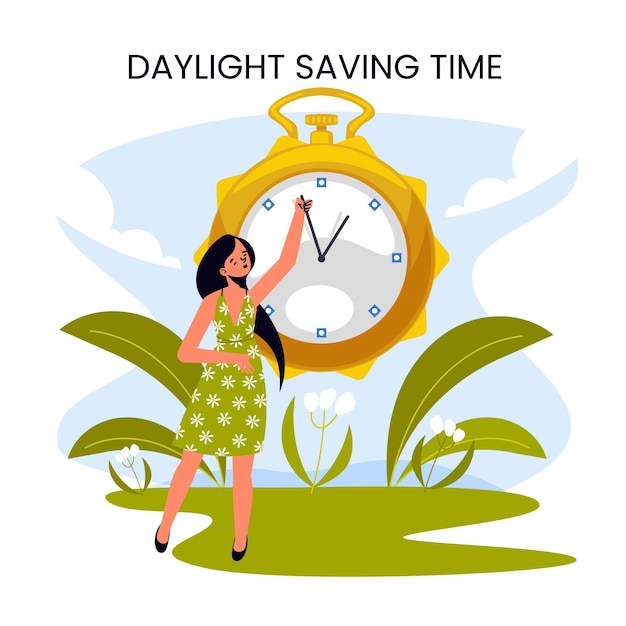 Free Vector hand-drawn spring time change illustration with woman and clock