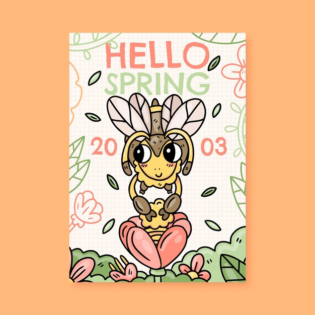 Hand drawn spring vertical poster template