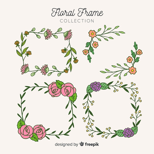 Hand drawn squared floral frame set