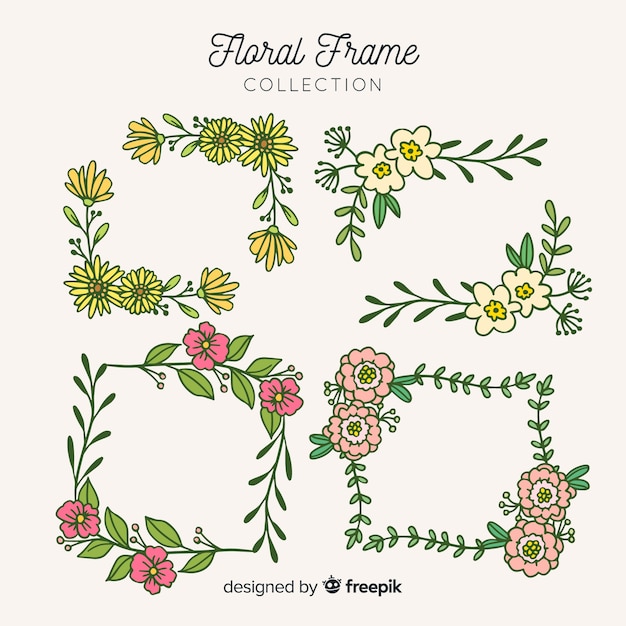 Hand drawn squared floral frame set