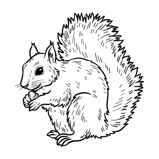 Hand drawn squirrel outline illustration