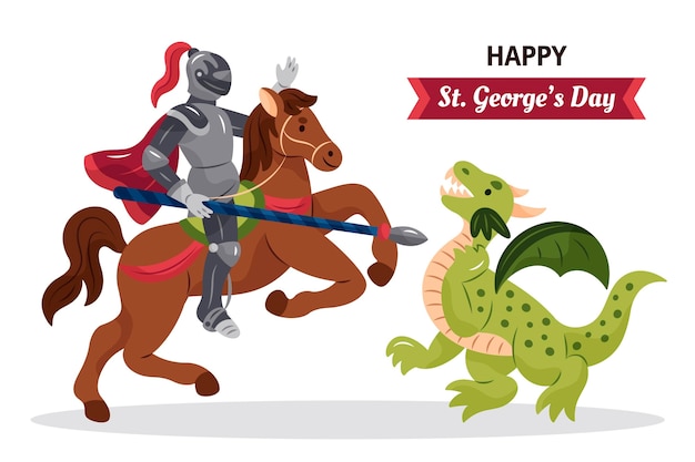 Free Vector hand drawn st. george's day illustration with knight and dragon