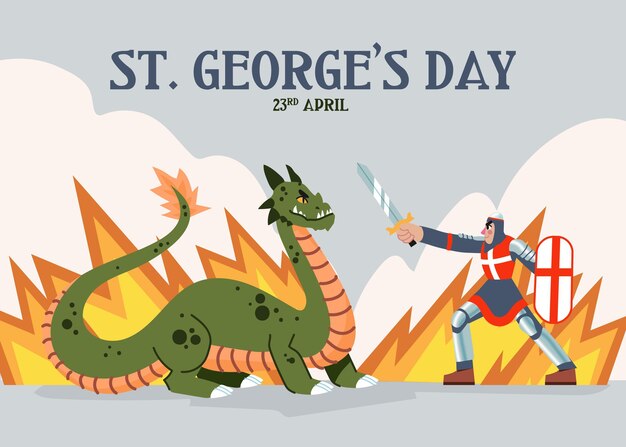 Hand drawn st. george's day illustration with knight and dragon