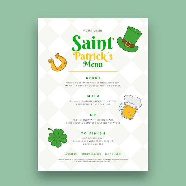 Hand-drawn st. patrick's day vertical menu template