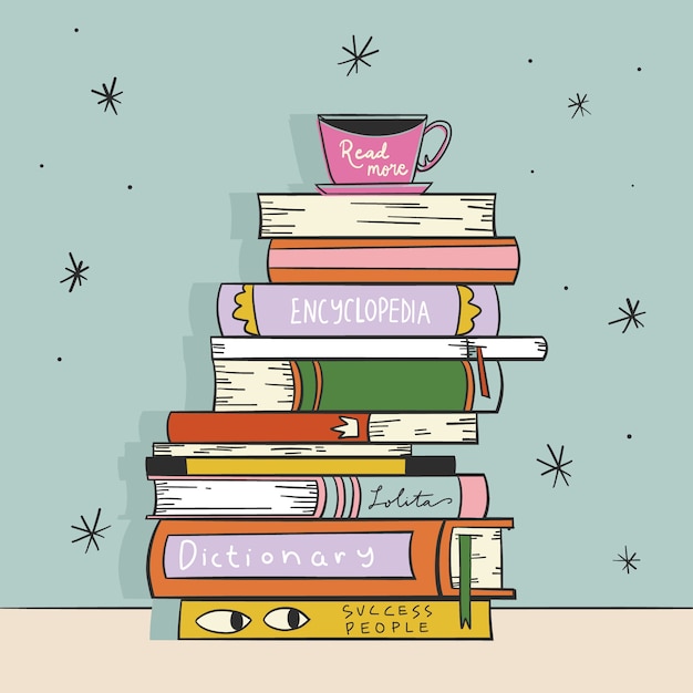 Free Vector hand drawn stack of books illustration