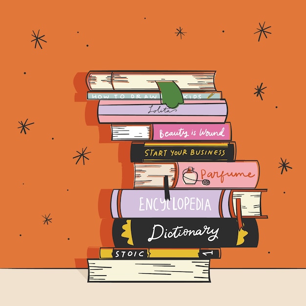 Free Vector hand drawn stack of books illustration