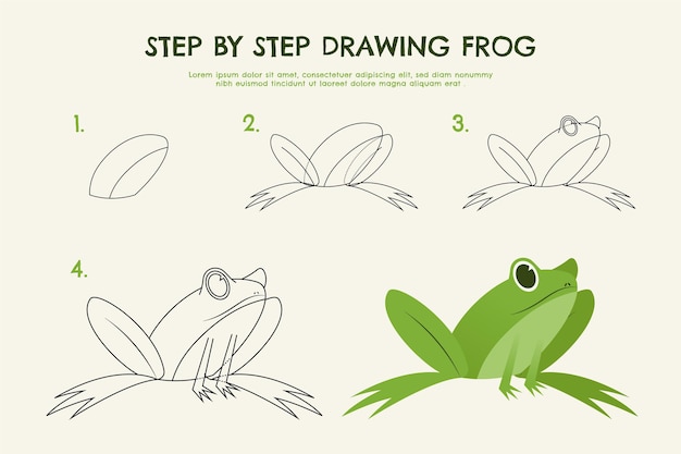 Hand drawn step by step drawing frog