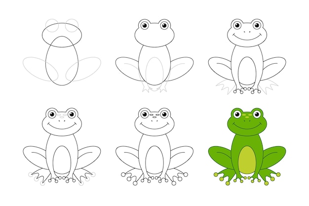 Free Vector hand drawn step by step drawing frog