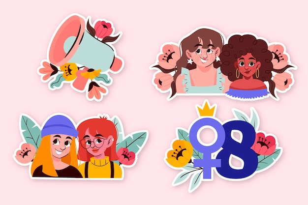 Hand drawn stickers collection for international women's day celebration